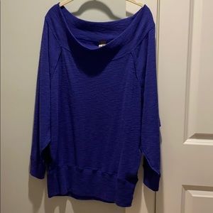 Cotton/poly cobalt blue off shoulder sweater